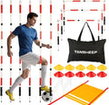 Soccer Agility Training Poles Equipment with Bag, 6 Agility Poles, 3 Horizontal Sticks,1 Agility Ladder with Bag, 10 Soccer Cones, Multifunctional Speed Training Equipment for Youth Adults