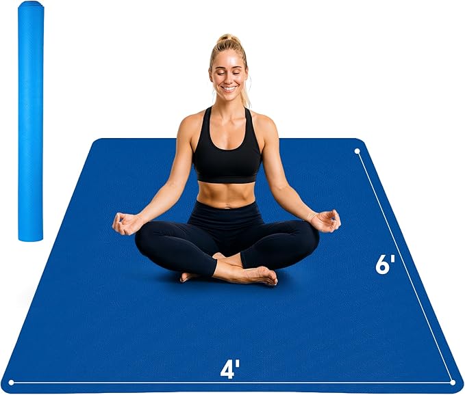 Extra Large Yoga Mat 6'x4'(1/3" & 1/4" Thick), Non-Slip, Ultra Durable, Wide Workout Mat, Wide Exercise Mats for Home Workouts, Yoga, Pilates, Stretching (Barefoot Exercise)