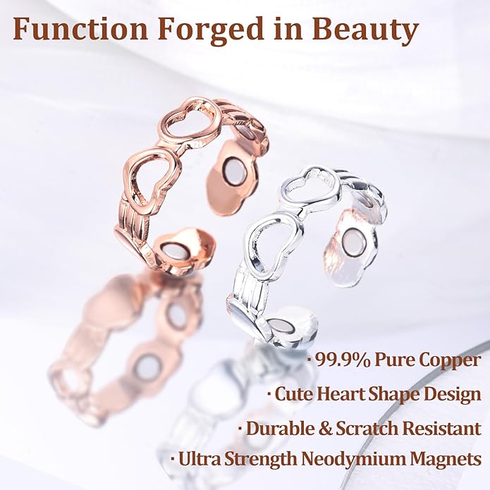 BioMag Copper Rings for Women, 99.99% Pure Copper Magnetic Rings Thumb Rings for Lymphatic Drainage, Adjustable Jewelry Gifts for Women