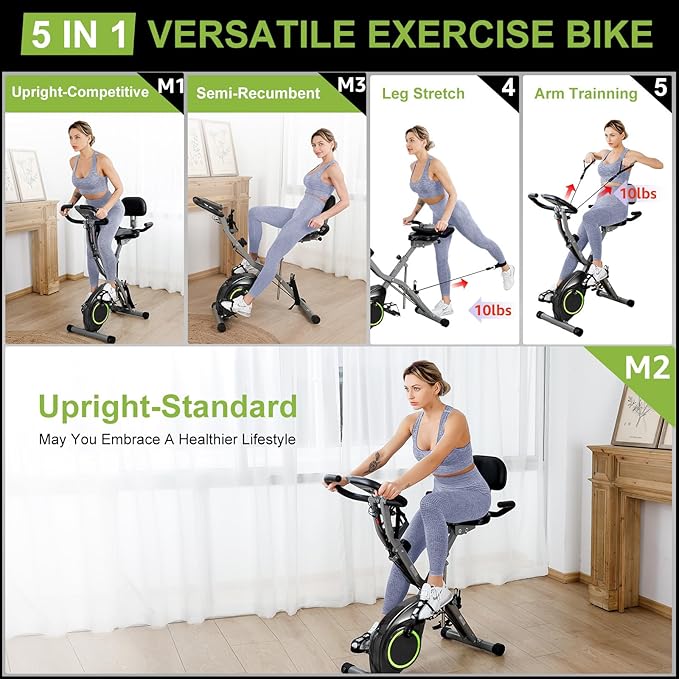 Foldable Exercise Bike for Small Apartments, Stationary Bikes for Home, Indoor Portable Cycling Bike with 16-Level Magnetic Resistance, 260LBS Capacity, 5.5 LBS Flywheel, for Small Space Workout 816