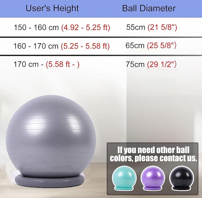 CMYUN Yoga Ball Chair Workout Ball Chair for Yoga/Fitness, Stability Ball Chair for Office Home Classroom, Pregnancy Ball Seat with Pump, Relieve Back Pain (Size : Diameter 65cm (25 5/8"))