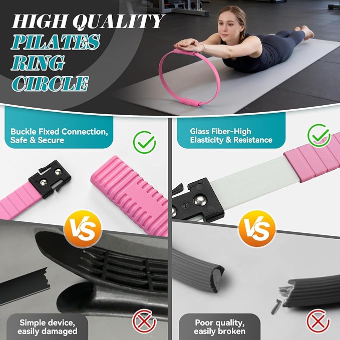 Pilates Ring, Silicone Magic Pilates Rings, Lightweight & Durable Flexible Fitness Circle Exercise Equipment for Toning Arms, Thighs,Legs, Core,Yoga & Physical Therapy