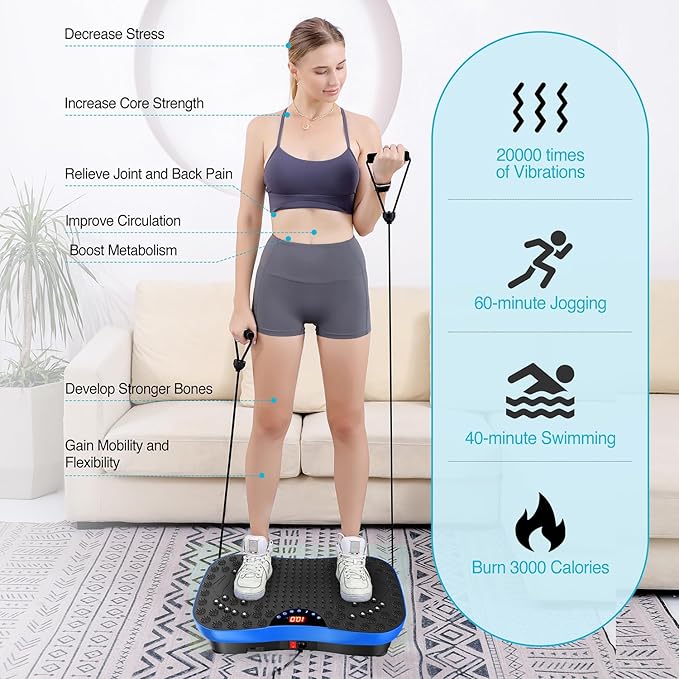 AXV Vibration Plate Fitness Platform Exercise Machine Vibrating Lymphatic Drainage Shaking Workout Full Body Shaker Vibrate Stand Shake Board Sport Gym Pad for Weight Loss Fat Burner for Women Men