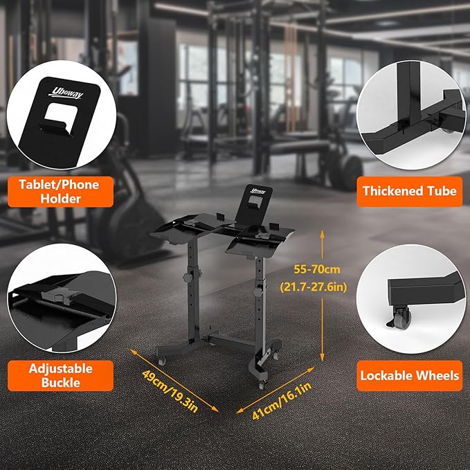 Uboway Adjustable Dumbbell Stand- Dumbbell Rack with 4 Level Height Adjustment, Weight Stand for Dumbbells with Tablet Holder and Wheels, Hand Weight Rack for Adjustable Dumbbell Set, Home Gym Fitness（Bonus Foot Pads）