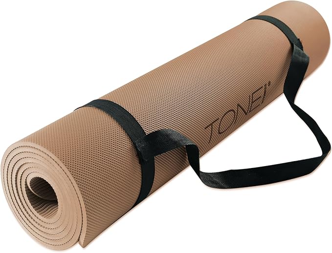 TONE Fitness Yoga Mat 1/4" Thick Non Slip Exercise & Pilates Mat for Home Workouts with Carrying Strap | Multiple Options
