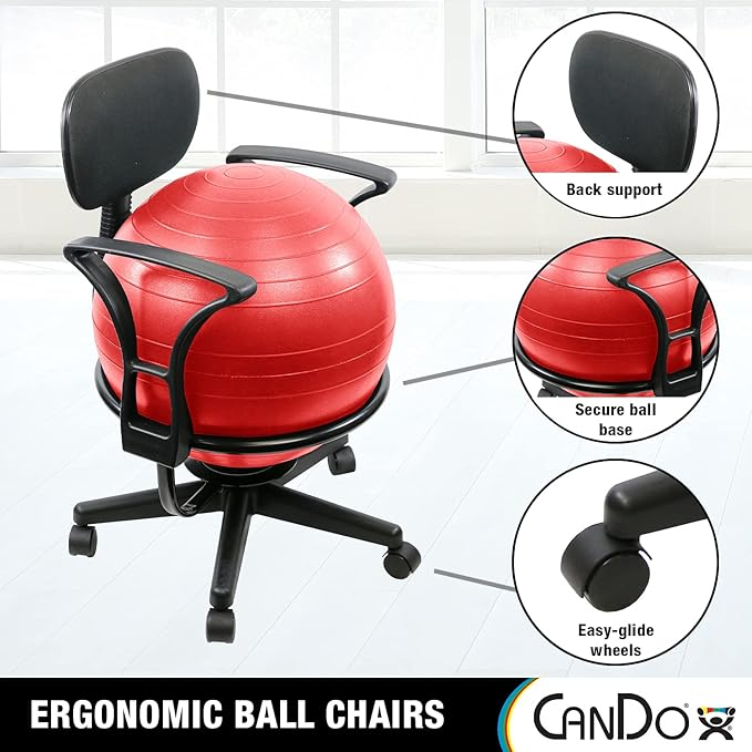 CanDo Metal Ball Chair - Inflatable Ergonomic Active Seating Exercise Ball Chair with Air Pump for Home, Office, and Classroom