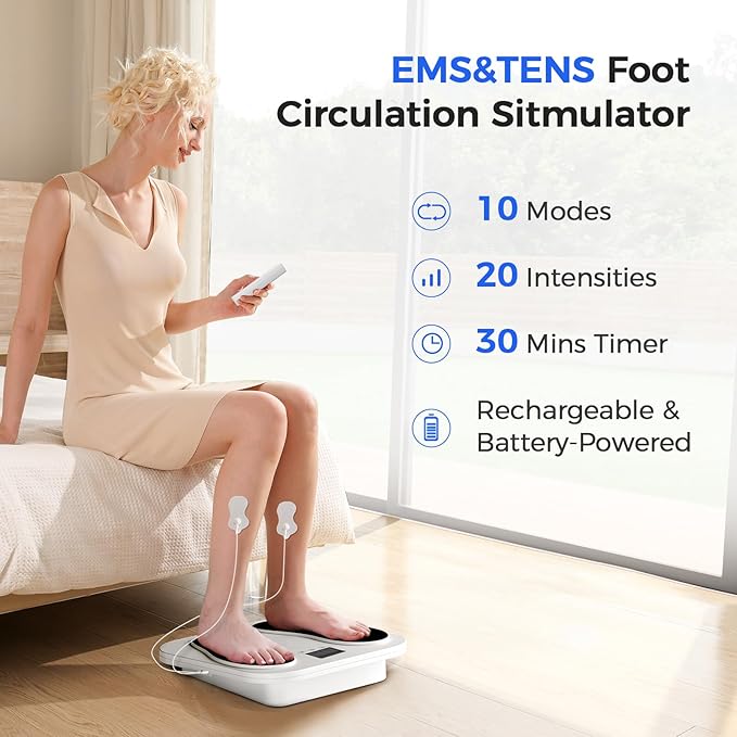 Foot Massager for Neuropathy, Rechargeable TENS EMS Foot Stimulator with 10 Modes 20 Intensities, Feet Circulation Stimulator for Neuropathy, Plantar Fasciitis, Gifts for Mom Dad