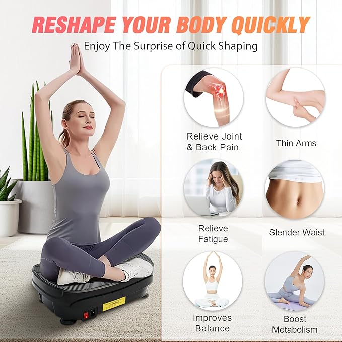 Vibration Plate Exercise Machine, 9 Preset Modes & 99-Level Full Body Workout Vibrating Plate for Lymphatic Drainage Weight Loss, 400lbs Capacity Shake Fitness Platform with Resistance Bands