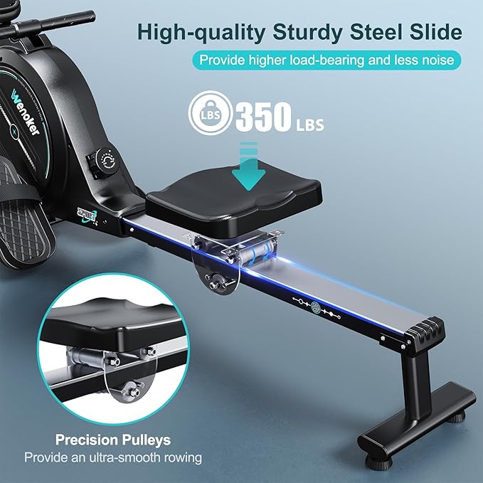 Rowing Machine for Home, Magnetic Rower Machine, 350 LB Weight Capacity, 16-Level Silent Resistance Row Machine for Gym Exercise Full-Body Workout Compact Rower with LCD Monitor Tablet Holder