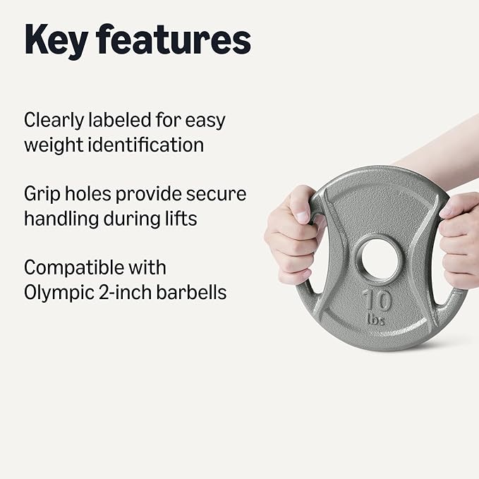 Amazon Basics 2-Inch Olympic Cast Iron Grip Weight Plates