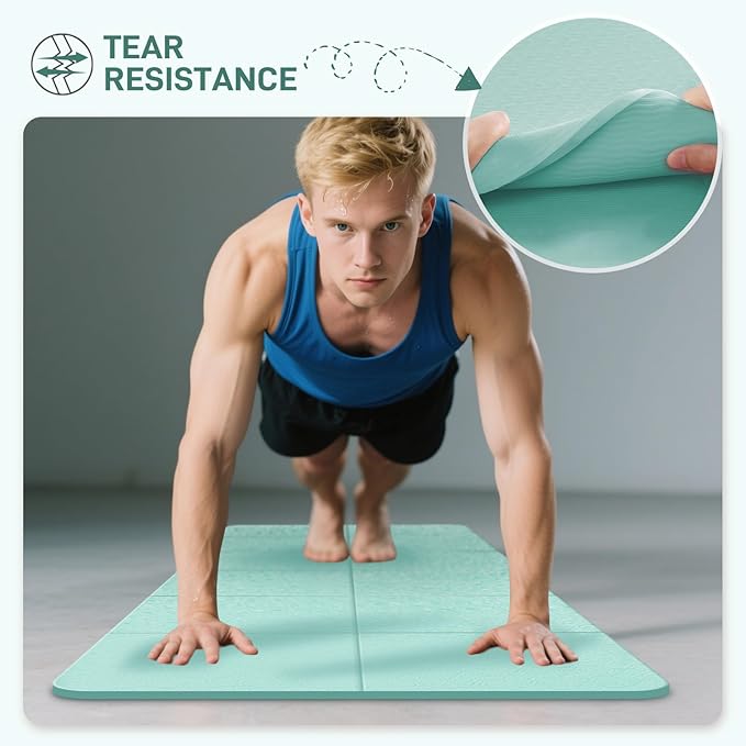 Foldable Yoga Mat for Travel 72"x 32"x 0.32"Inch, 8mm Thick Folding Exercise Mat, Outdoor Non-slip Pilates Mat for Women & Men, Wide Yoga Mat Packable for Workout and Fitness
