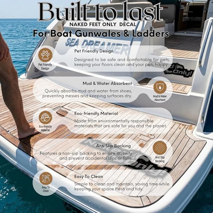 Naked Feet Only Decal Non-Slip EVA Foam Decal for Boat Gunwales & Ladders, 6mm Brushed Marine Grade Anti-Skid Adhesive Pads SeaDek Technology - Black/Red