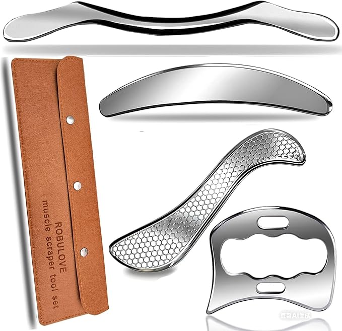 Professional Stainless Steel Muscle Scraper Tool Set, 4-in-1 Physical Therapy IASTM Tools, Manual Massage Bars for Myofascial Release and Tissue Therapy