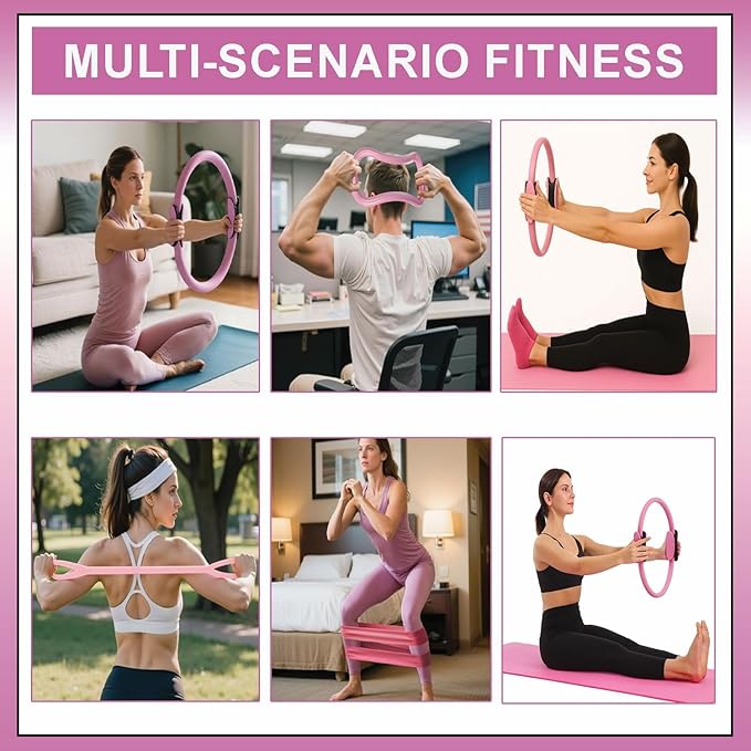 Yoga Pilates Ring Set for Home Workouts – 18 Pcs Fitness Kit for Women – Resistance & Toning Accessories with Circle Ring, Ideal for Full Body Toning & Flexibility
