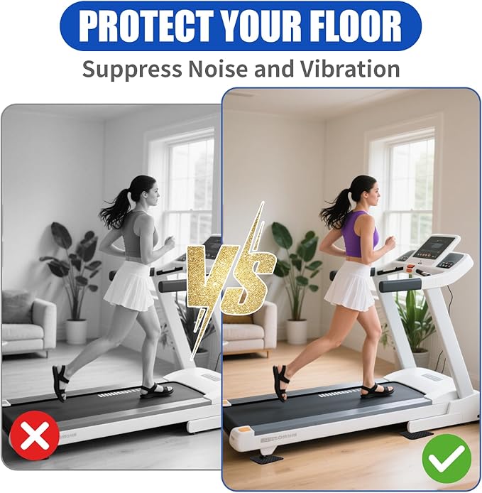 Treadmill Mat 6 Pcs, 4" x 4" x 0.2" Exercise Equipment Mat Non-Slip Anti Vibration High Density Silicone for Carpet Floors, Hardwood, Concrete Floors and More (Square Shape)