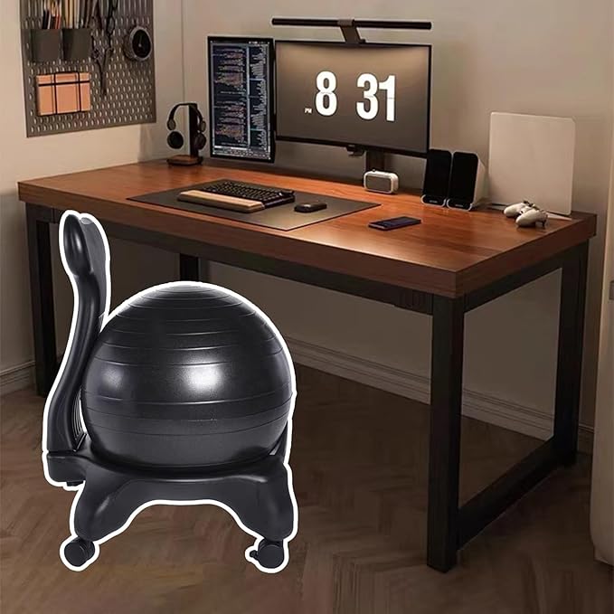 Yoga Ball Chair Rolling Base for Office, 55cm Exercise Ball Chair with Legs ＆ Pump, Ergonomic Chair Strength Posture, Desk Ball Chair