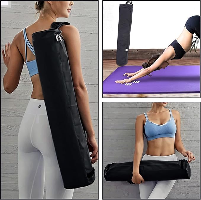 Yoga Mat Bag, Full Zip Exercise Yoga Mat Carrier Bag with Adjustable Strap, Waterproof Yoga Mat Carry Bag Strap for Most Yoga Mats to Gym Class Beach Park Travel for Women & Men (Black)