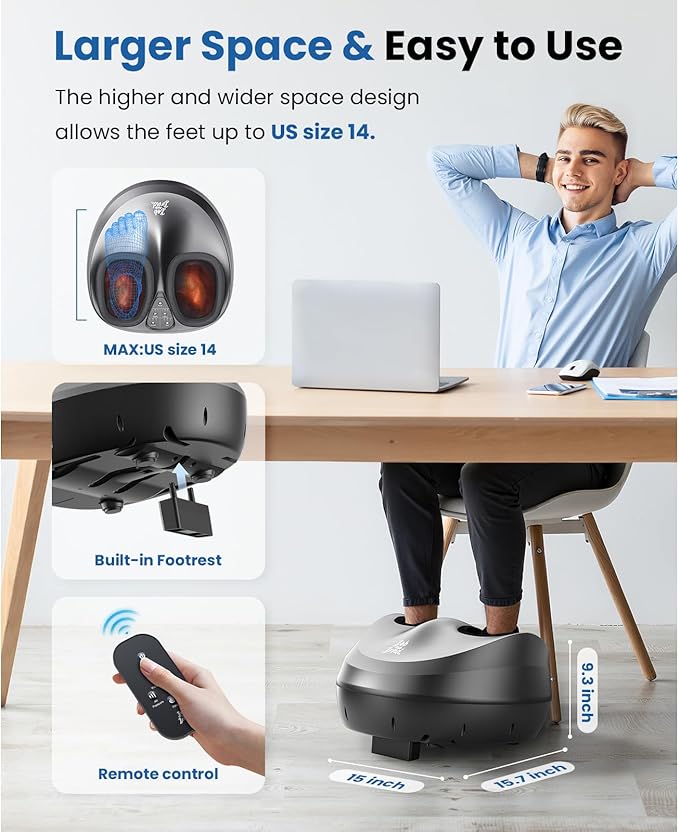 BOB AND BRAD Foot Massager Machine with Heat and Remote, Fits up to Size 14, FSA Eligible HSA Shiatsu Deep Kneading Foot Massager for Plantar Fasciitis and Neuropathy