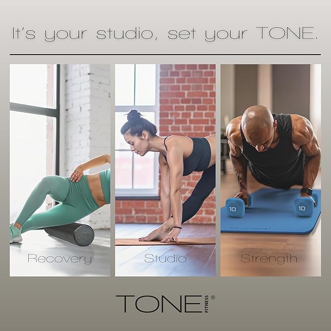 TONE Fitness Yoga Mat 1/4" Thick Non Slip Exercise & Pilates Mat for Home Workouts with Carrying Strap | Multiple Options