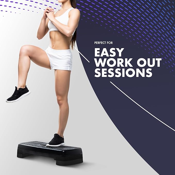 Exercise Steps – Fitness Stepper for Home & Gym, Suited for Aerobics, Cardio, Weights, Yoga, DVD Workout – Adjustable 2 Step Level Heights (10,15 cm) – Perfect Equipment Accessory Set