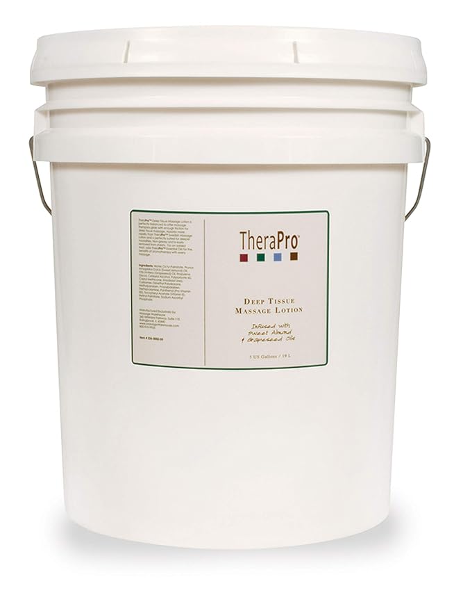 Deep Tissue Massage Lotion by TheraPro - Unscented - Infused with Sweet Almond & Grapeseed Oil - Smooth Glide & Non-Greasy - Absorbs Quickly with No Residue - Easily Cleaned from Sheets - 5 Gallons
