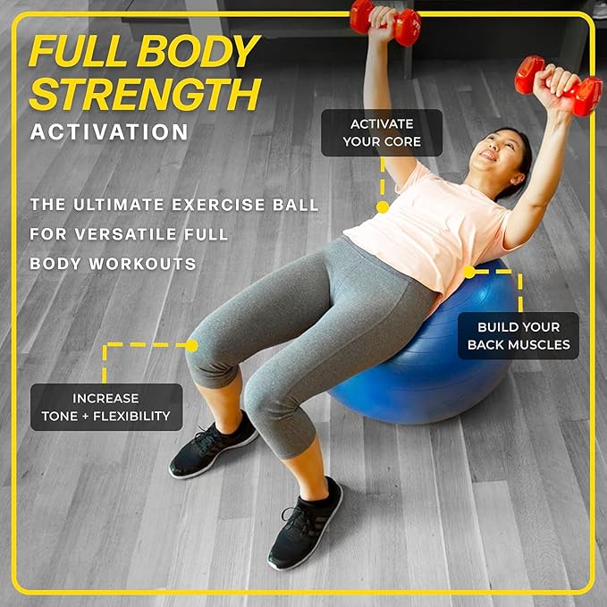 26 Inch Exercise Ball, Yoga Ball for Workout, Balance Stability, Fitness Ball for Office, Home, Gym, Balance Balls with Quick Pump