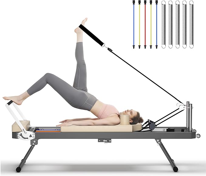 Pilates Reformer, Foldable Pilates Machine for Home Workout, Portable Pilates Reformers with 11 Resistance Levels for Advanced and Beginners Users, Up to 330 lbs Weight Capacity