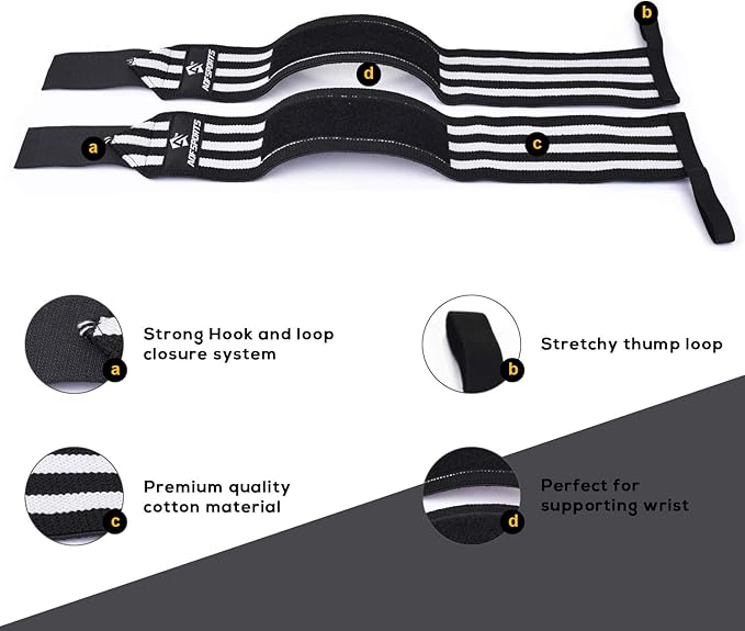 AQF Wrist Wraps for Weightlifting - USPA & IPL Approved 18" Gym Wrist Support with Thumb Loop - Heavy Duty Lifting Wrist Straps for Fitness, Workout, Powerlifting, & Bodybuilding (Pair)