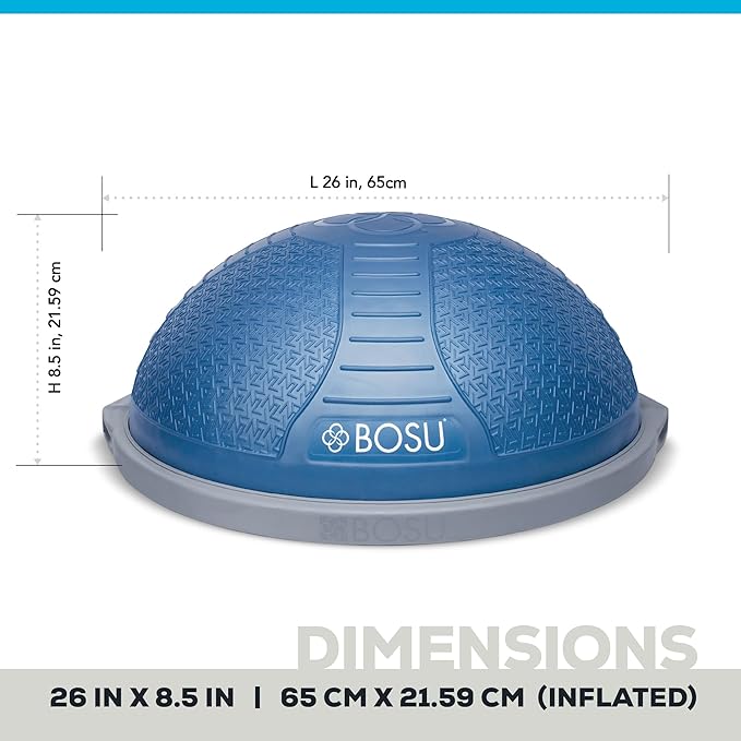 BOSU NexGen 25IN Home Fitness Exercise Gym Strength Flexibility Balance Trainer with Rubberized Non Skid Surface and Hand Air Pump