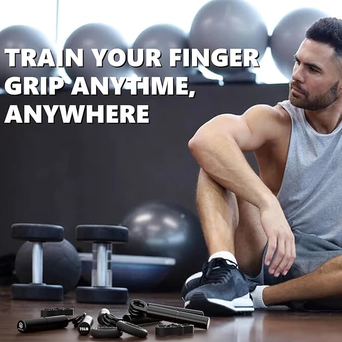 Professional Hand Grip Strengthener Trainer Kit, 50-175LB Metal Hand Gripper with 2 Finger Stretcher & 2 Grip Ring Wrist Foream Strengthener Exercise Workout Trainer for Pro Beginner Professionals