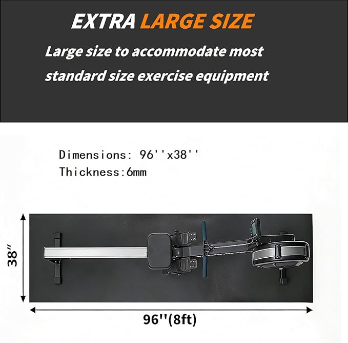 ZENY Large Exercise Equipment Mat 96"x38" - Heavy Duty Floor Protection for Treadmill, Bike & Elliptical, 6mm Thick Non-Slip Shock Absorbing Gym Mat (Black, 96''x38'', 2)