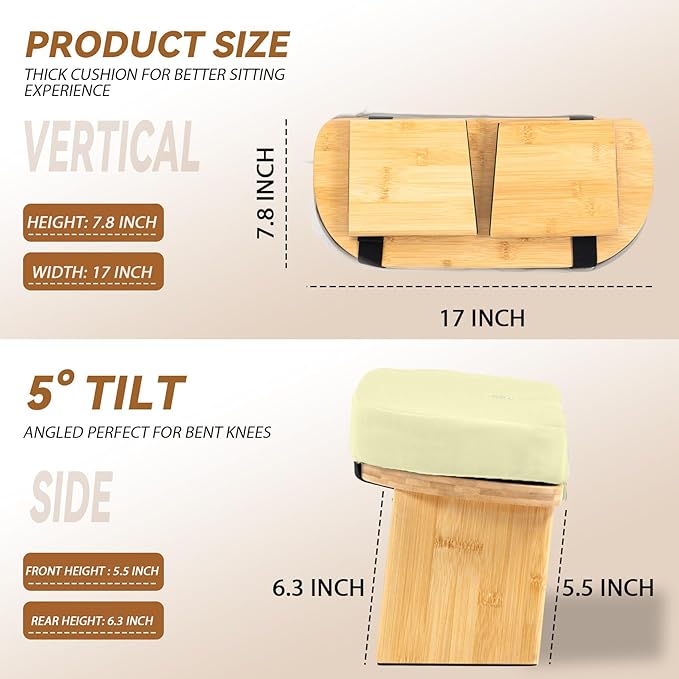Meditation Bench, Bamboo Meditation Stool, Folding Kneeling Meditation Bench, Seiza Prayer Bench, Prayer Bench with Meditation Cushion, Kneeling Stool(Beige-Bag)
