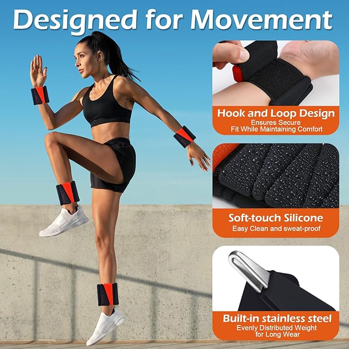 Wrist Ankle Weights for Women & Men, 2lbs/4lbs Adjustable Weighted Bangles to Boost Calorie Burn & Strength, Arm & Leg Weights for Pilates, Yoga, Walking, Barre, Gym & Home Workout