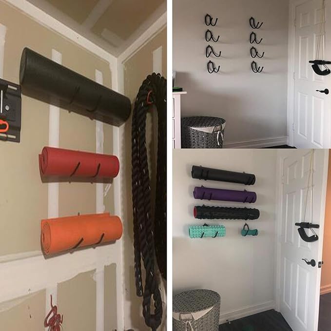 Yoga Mat Storage Foam Rollers Rack Rolled Bath Towels Holder Shelf - Solid Quality Wall Mountable for Bathroom Yoga room Yoga Massage Muscle Roller Exercise Mat, Adjustable Size,Up to 20Lbs - （4 Pack）