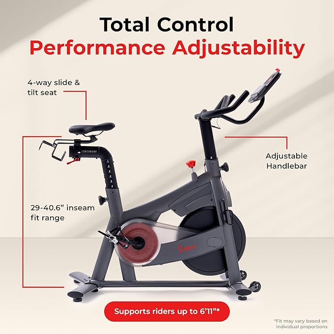 Sunny Health & Fitness Smart Magnetic Cycling Bike with Free SunnyFit App Connection, Stationary Indoor Cardio Exercise Equipment