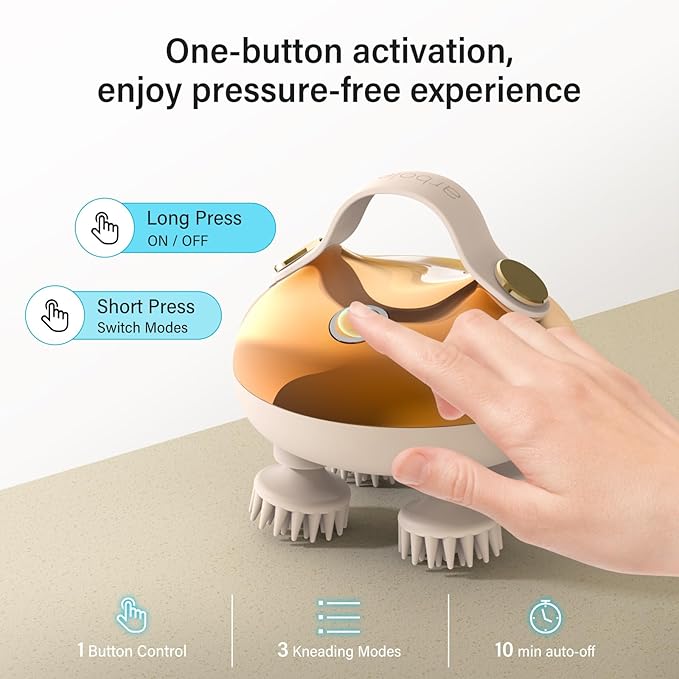 arboleaf Electric Scalp Massager Head Massager Scalp Stress Relax, 5 in 1 Kneading 128 Massage Nodes, Waterproof Hair Massage with 8 Removable Claws Cat Scratcher, Gift for Dad Mom