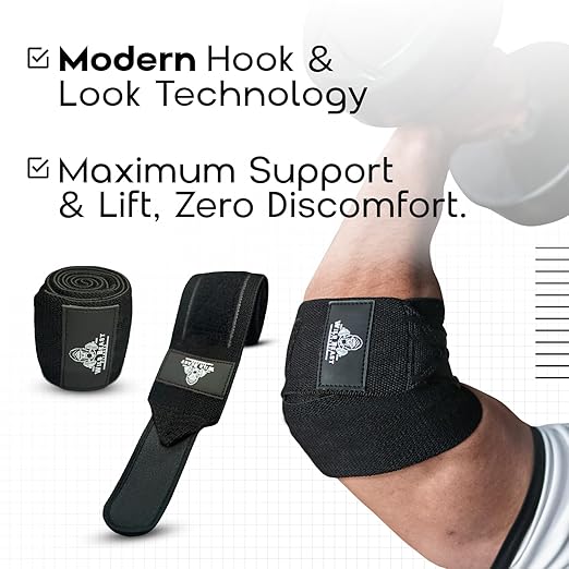 Elbow Wraps for Weightlifting (Pair), Stretchable & Breathable 41" Elbow Compression Strap, Weightlifting Straps for Bench Press, Supports Powerlifting, Pressing, Elbow Straps for Gym Accessories for Men (Black)