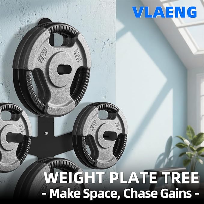Weight Plate Storage Rack, Wall Mounted Bumper Plate Weight Rack Storage, Space Saving Strength Training Plate Trees for Garage Home Gym Strength Training, Load Up to 700 LBS, 3-Peg, Fit 2" Plates