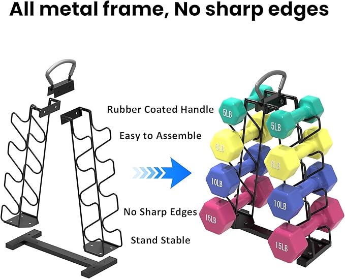 UNITEDPOWER Dumbbell Rack Stand, 4 Tire Weight Rack for 8 Dumbbells，A-Frame Metal Storage Holder with Handle Suitable for Home Gym (DUMBBELLS NOT INCLUDED)