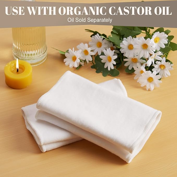 2 Pcs Organic Cotton Castor Oil Pack Wrap – Reusable Cotton Flannel Pads (No Straps) – Washable, Durable, Absorbent Cloth for Abdomen & Joints