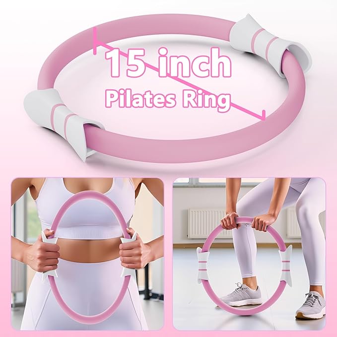 14" Pilates Ring - Magic Circle for Inner Thigh, Arm & Core Toning | Anti-Bend Foam Handles | Home Fitness Gear for Women