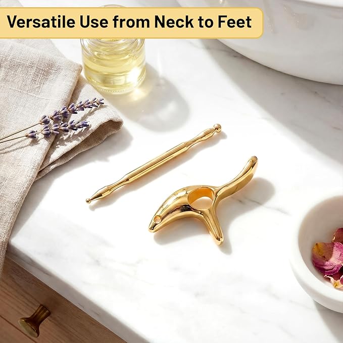 2 Pcs Trigger Massage Tool Acupuncture Pen Gua Sha Massage Scraping Tool Manual Reflexology Body Point Deep Tissue Muscle Scraper Massager for Head Neck Hand Waist Calf Foot (Gold,Medium)