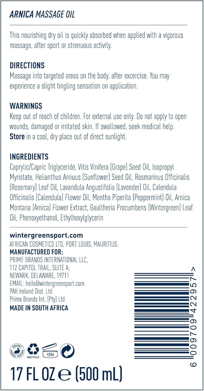 Wintergreen Arnica Massage Oil, 16.9 oz – Body Oil for Relaxation of Tight or Tired Muscles, Premium Blend for Relief, Arnica Gel Pain Relief for Athletes, Sports Therapy, Post-Workout Recovery