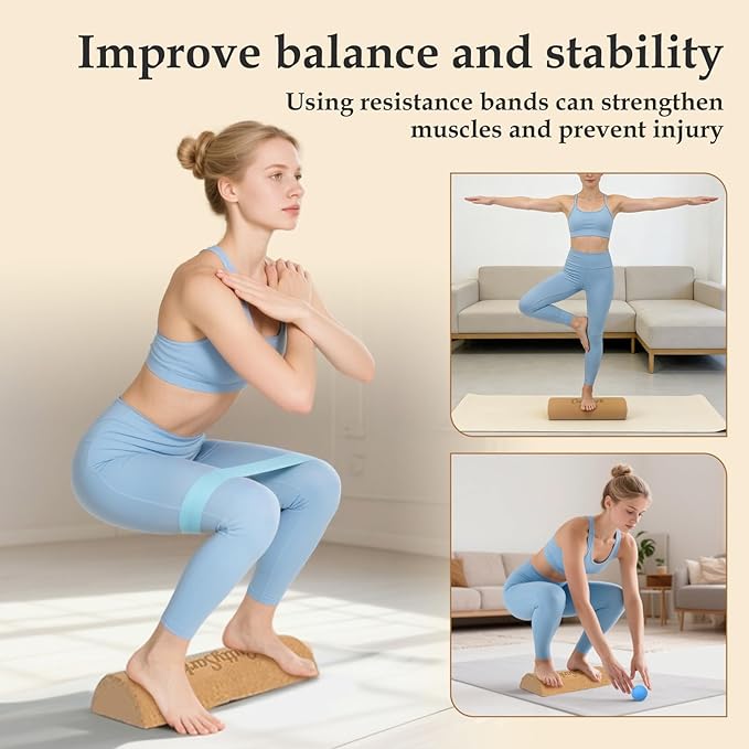 CuttySark Cork Balance Board 6-in-1 Foot & Ankle Strengthener Kit, Premium Natural Cork Balance Trainer + Massage Roller & Ball+Toe brace + yoga resistance band&Carry Bag - Professionally designed to enhance balance, stability, and foot strength, Impro...