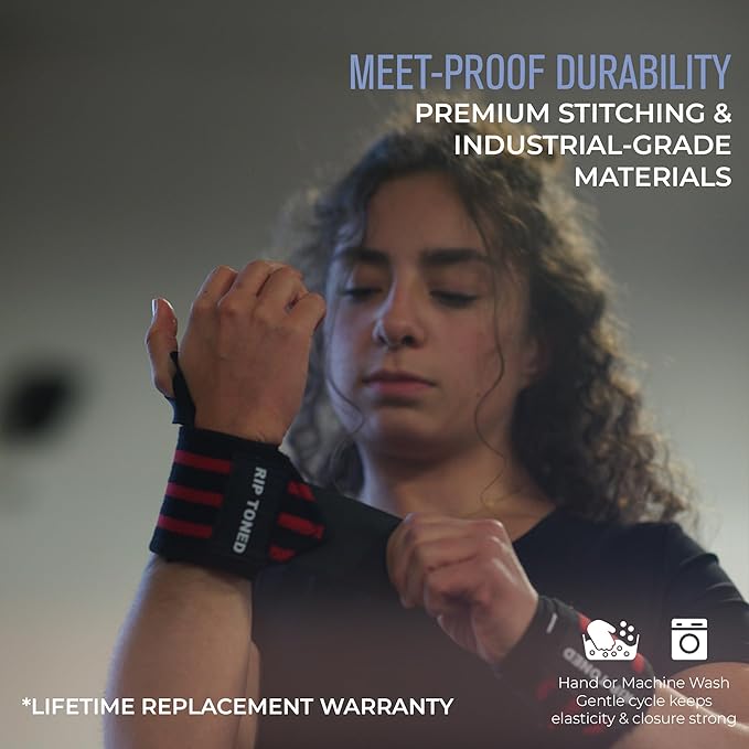 Rip Toned Wrist Wraps for Weightlifting – USPA & USAPL Approved 18" Wrist Straps for Powerlifting – Adjustable, Durable Gym Wraps with Thumb Loop – Quality Support for Men & Women