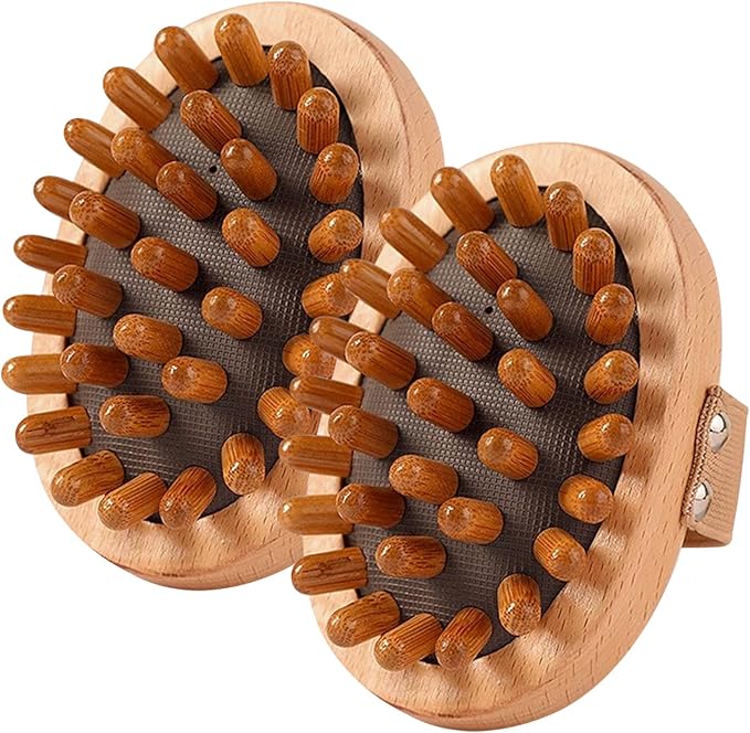 2pcs,Massage Brush for Belly,Wooden Massage Brush for Body and Scalp - Natural Wood Cellulite Massager & Gua Sha Comb for Lymphatic Drainage, Muscle Pain Relief, Body Shaping