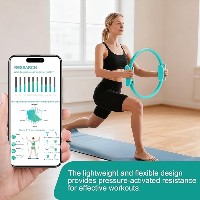 Pilates Ring 15 Inch Magic Circle Ring, Dual Padded Handles Pilates Rings Circle, Adjustable Yoga Ring