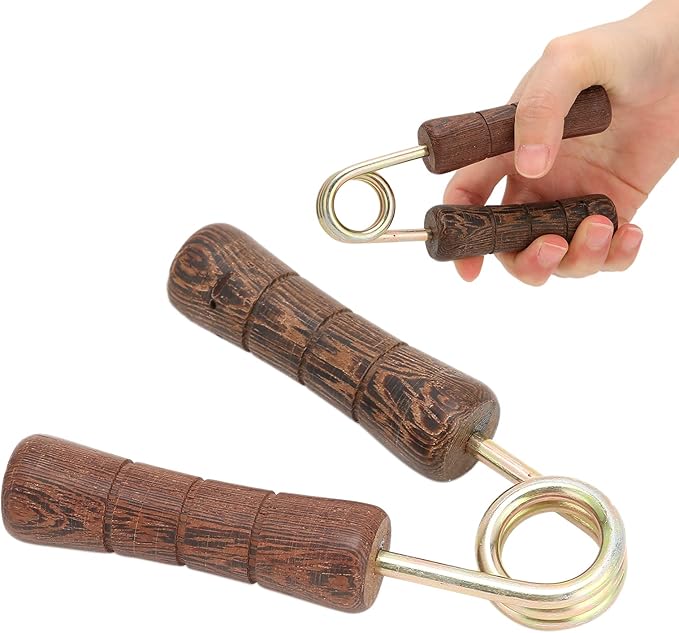 Hand Grip Strengthener, Wood Handle Hand Grip Strengthener, Wrist & Forearm Hand Exerciser Metal Grip Strength Trainer Hand Grip Finger Strengthener