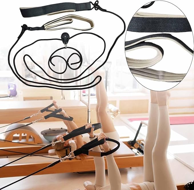 Pilates Reformer Pull Ropes,Exercise Straps Replaces Pull Down Attachment Ropes Double Loop Straps with Wheel for Home
