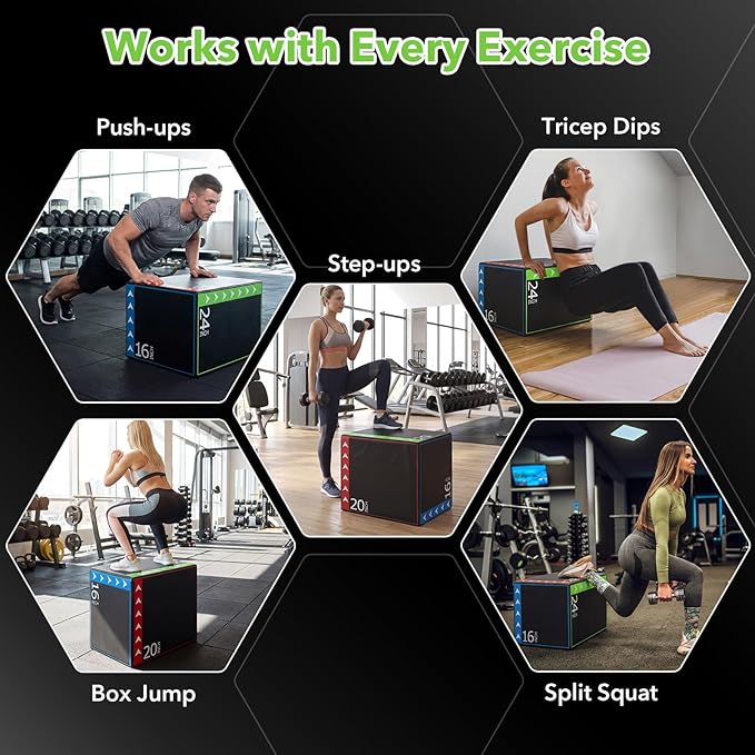 Goplus 3-in-1 Plyometric Jump Box, 16"x20"x24" Soft Foam Plyo Box with 3 Heights, Non-Slip Cover for Home Gym Strength, HIIT, Step-Ups, Agility Training, HIIT, Agility Workouts